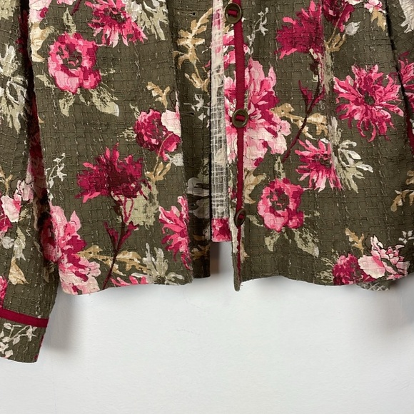 J Jill floral Jacket Womens L Button Down 2 Pocket Cardigan Pink Green Jacket - Picture 2 of 10